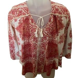 Lucky BRAND Boho Blouse - Pink, Tan & Off-White Women M Medium